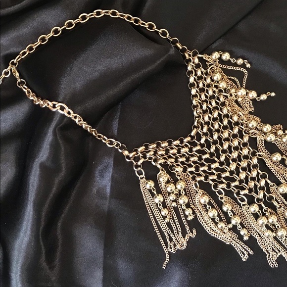 VTG statement Necklace fringed chain signed Crown Nine - Picture 6 of 9